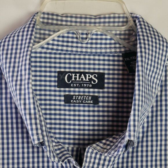 Chaps Men's 2XL Long Sleeve Shirt Easy Care Stretch Blue White Checkered - Picture 3 of 13
